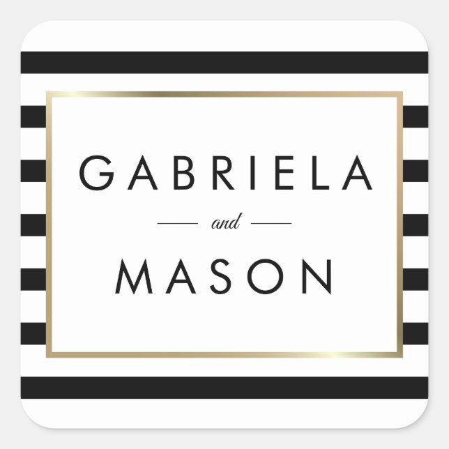 Classic Stripe Wedding  | Faux Gold Foil Square Sticker (Front)