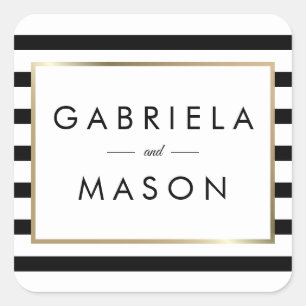 Classic Stripe Wedding Faux Gold Foil Square Sticker