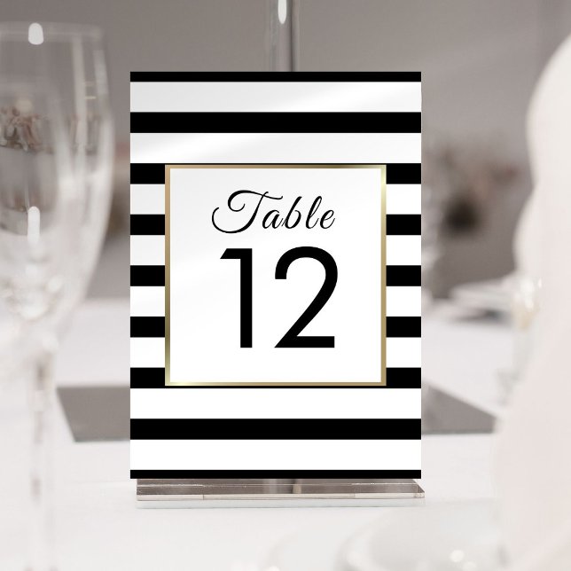 Classic Stripe Wedding  | Faux Gold Foil Table Number (Classic Stripe Wedding | Faux Gold Foil Table Number)