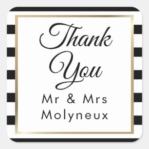 Classic Stripe Wedding   Faux Gold Foil Thank You Square Sticker