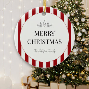 Classic Striped Christmas Round Ceramic Ornament