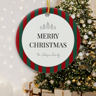 Classic Striped Christmas Round Ceramic Ornament