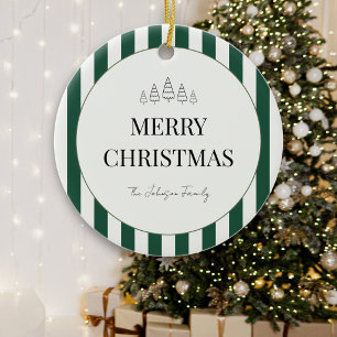 Classic Striped Christmas Round Ceramic Ornament