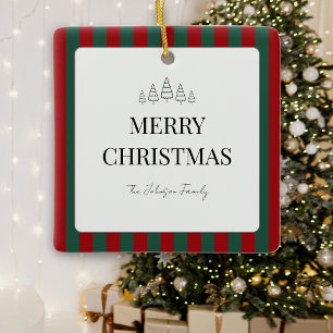 Classic Striped Christmas Square Ceramic Ornament