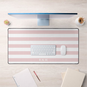 Classic Striped Pattern in Blush Pink on White Desk Mat