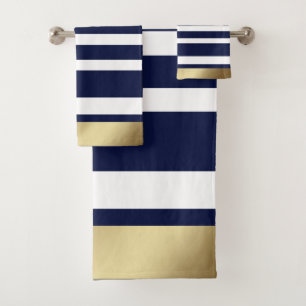 Classic Stripes Blue, White, Gold Bath Towel Set