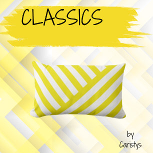 Classic Stripes Diagonal Yellow on White  Lumbar Pillow