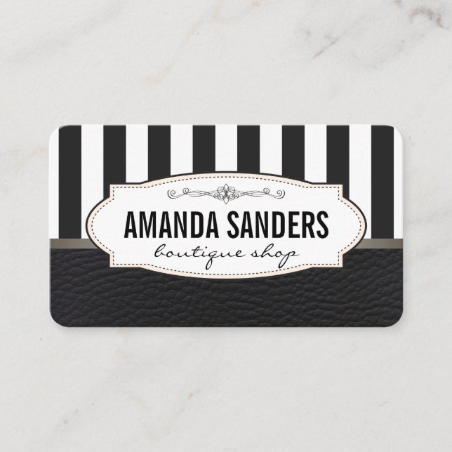 Classic Stripes Faux Leather Business Card (Front)