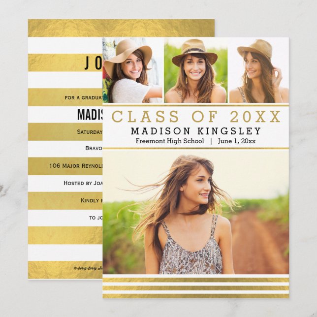 Classic Stripes Graduation Announcement Invitation (Front/Back)