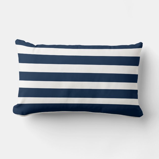 Classic Stripes Navy and White Throw Pillow (Front)