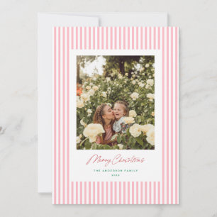 Classic Stripes Pink Christmas Holiday Photo Card