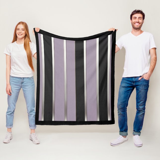 Classic Stripes Purple Black and Silver Fleece Blanket (In Situ)