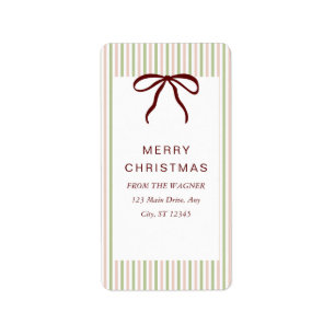 Classic Stripes Red Bow Merry Christmas Label