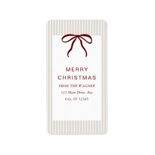 Classic Stripes Red Bow Merry Christmas Label