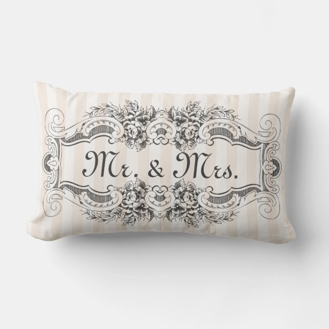 Classic Stripes Victorian Style Frame Mr. & Mrs. Lumbar Pillow (Front)