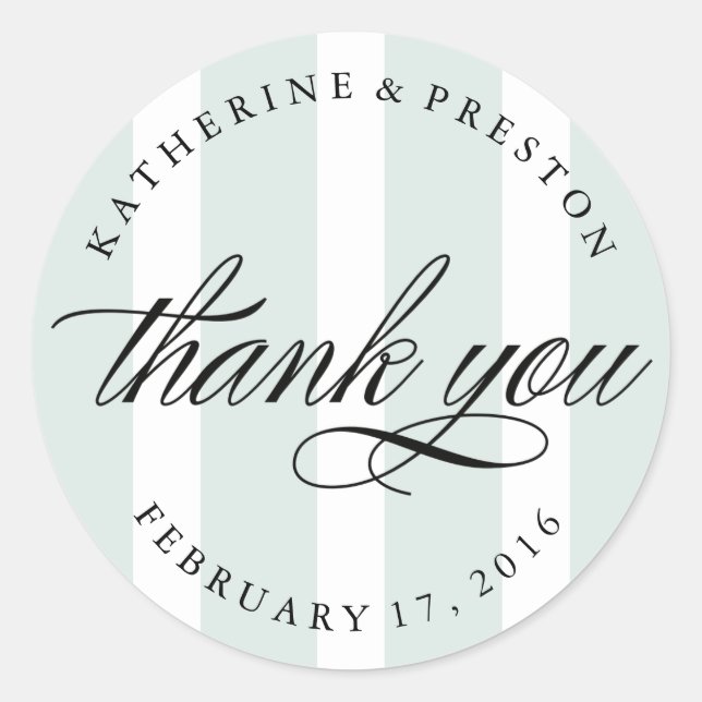 Classic Stripes Wedding Thank You Favour Sticker (Front)