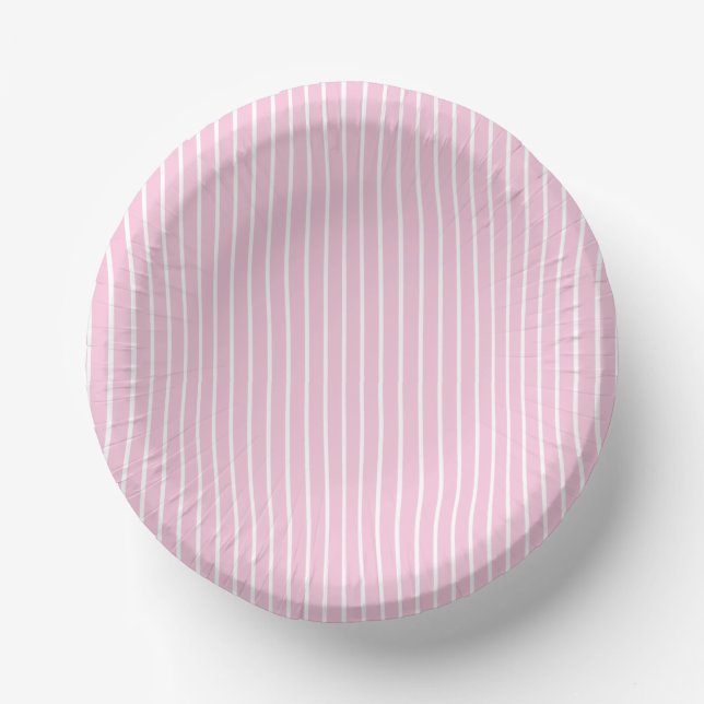 Classic Stripes White - Light Pink Paper Plate (Front)