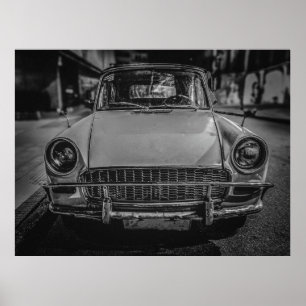 Classic style car parked at urban street poster