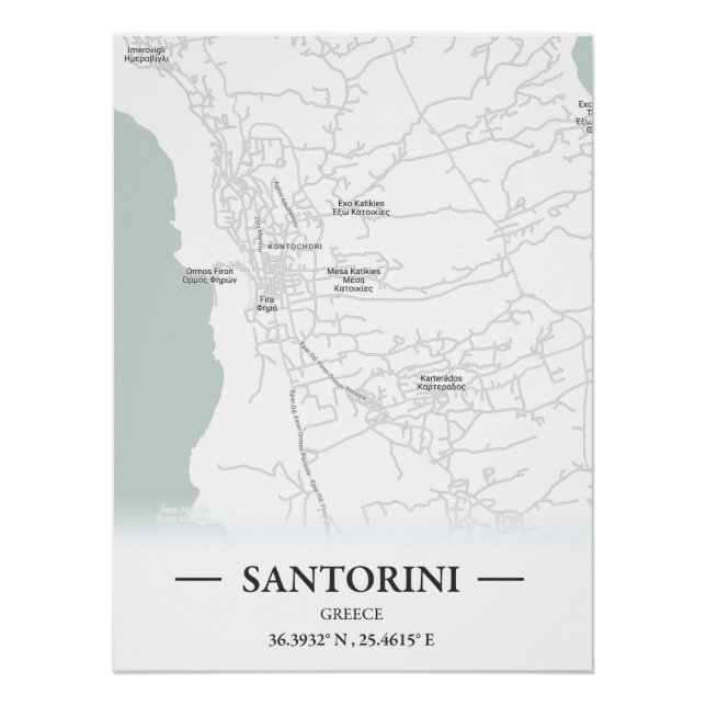 Classic style city map of Santorini, Greece Poster (Front)