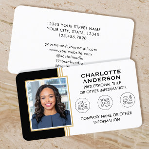 Classic Style Custom ID Photo Black Gold Business Card