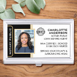 Classic Style Notary Public ID Black Gold Business Business Card Holder<br><div class="desc">Create a professional look with this classic Notary Public Business Card Case. This stylish template is personalized with your ID photo, name, details, and accreditation logo. Perfect for a Notary Public, Loan Signing Agent, Certified Notary Trust Delivery Agent, CNTDA, Mobile Notary, Apostille or other legal profession. Printed colours: black, white...</div>