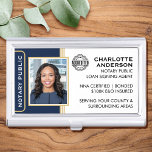 Classic Style Notary Public ID Blue Gold Business Business Card Holder<br><div class="desc">Create a professional look with this classic 'Notary Public',  'Loan Signing Agent' Business Card Case. Personalized with your photo,  name,  details and accreditation logo. All the text and images can be customized or deleted so you can include the information you want.</div>