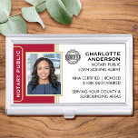 Classic Style Notary Public ID Red Gold Business Business Card Holder<br><div class="desc">Create a professional look with this classic Notary Public Business Card Case. This stylish template is personalized with your ID photo, name, details, and accreditation logo. Perfect for a Notary Public, Loan Signing Agent, Certified Notary Trust Delivery Agent, CNTDA, Mobile Notary, Apostille or other legal profession. Printed colours: red, white...</div>