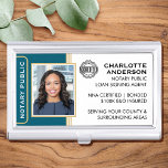 Classic Style Notary Public ID Teal Gold Business Business Card Holder<br><div class="desc">Create a professional look with this classic Notary Public Business Card Case. This stylish template is personalized with your ID photo, name, details, and accreditation logo. Perfect for a Notary Public, Loan Signing Agent, Certified Notary Trust Delivery Agent, CNTDA, Mobile Notary, Apostille or other legal profession. Printed colours: dark teal,...</div>