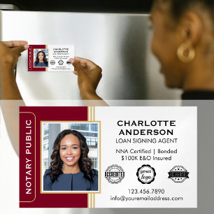 Classic Style Notary Signing Agent ID Burgundy Magnetic Business Card