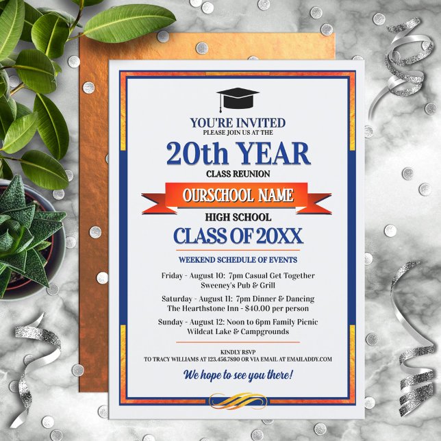 Classic Style School Colours Class Reunion Invitat Invitation (Creator Uploaded)