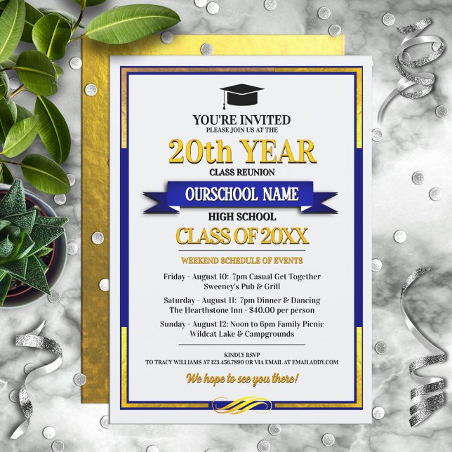 Classic Style School Colours Class Reunion Invitat Invitation (Creator Uploaded)