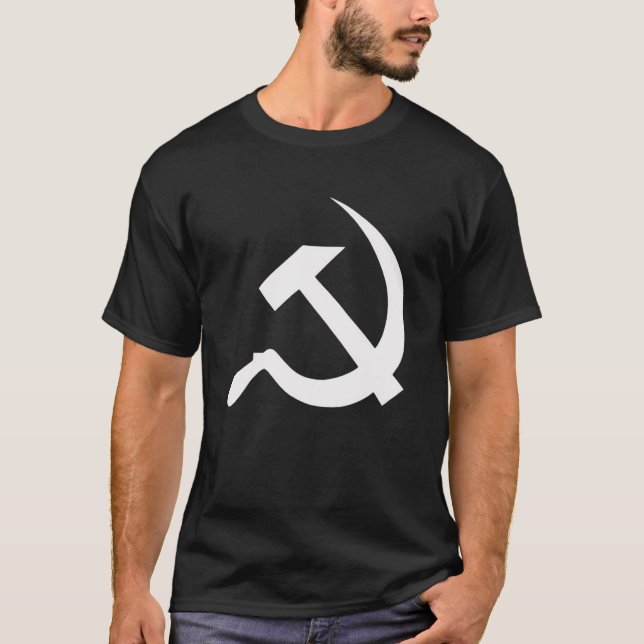 Classic Style White Hammer & Sickle on Black T-Shirt (Front)