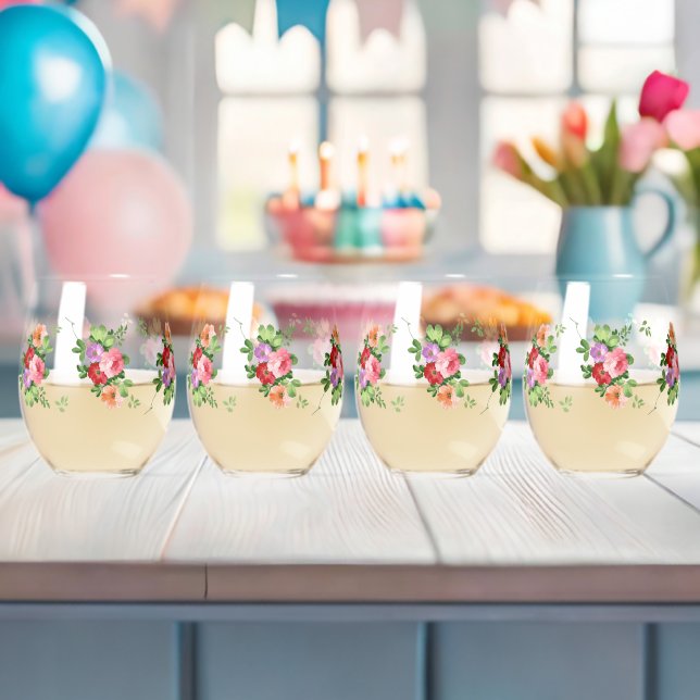 Classic Styles Flowers  Stemless Wine Glass (Insitu (Baby Shower))