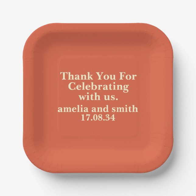 CLASSIC STYLISH ELEGANT CUSTOMIZED NAME WEDDING PAPER PLATE (Front)