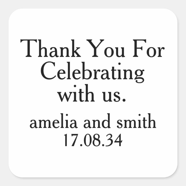 CLASSIC STYLISH ELEGANT CUSTOMIZED NAME WEDDING SQUARE STICKER (Front)