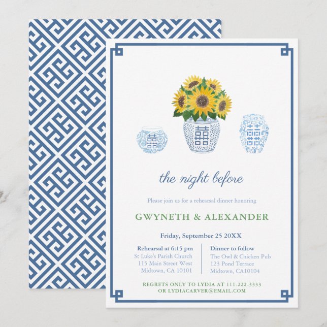Classic Sunflowers Wedding Rehearsal & Dinner Invitation (Front/Back)