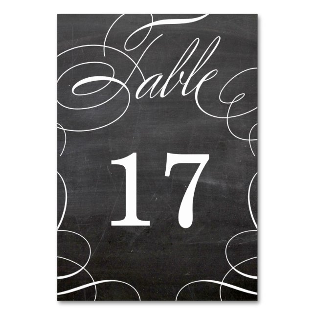 Classic Swash Chalkboard Wedding Table Number Card (Front)
