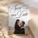 Classic Swooping Calligraphy Save The Date<br><div class="desc">This classic and traditional style save the date with one photo placeholder card is ideal for couples who love a traditional aesthetic. The front comes with the words "save our date" written in a romantic, classic, swooping calligraphy typeface. The background colour on the back of the cardcan be changed to...</div>