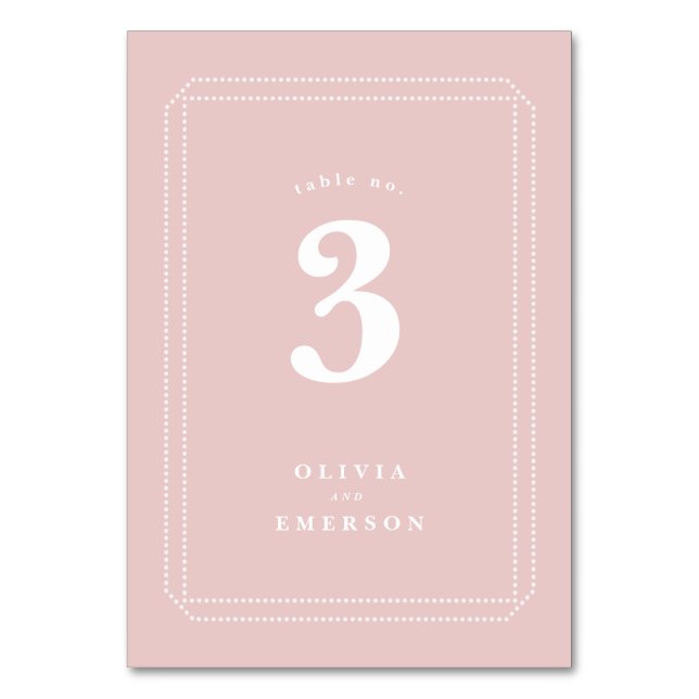 Classic table number, wedding reception, pink table number (Front)