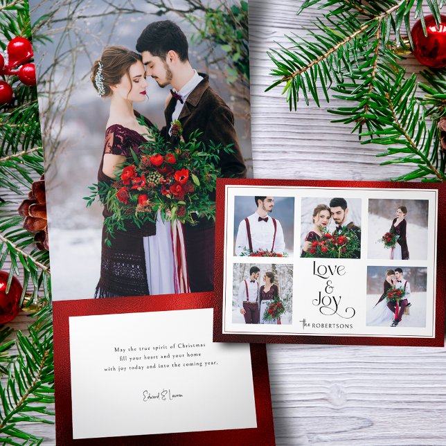 Classic Tailored Love & Joy Typography Multi-Photo Tri-Fold Holiday Card (Creator Uploaded)