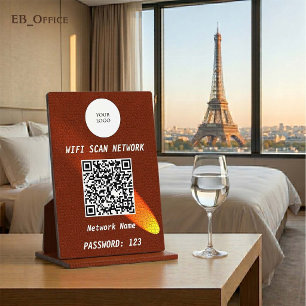 Classic Tan Brown Leather Spotlight QR Code Wifi  Plaque