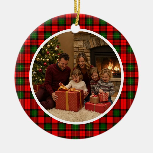 Classic Tartan Christmas Family Ceramic Ornament (Front)