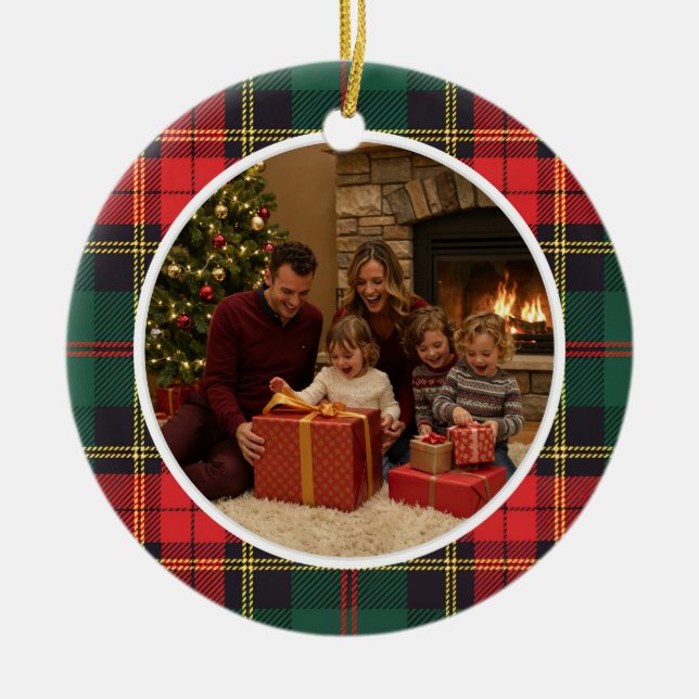 Classic Tartan Christmas Family Ceramic Ornament (Front)
