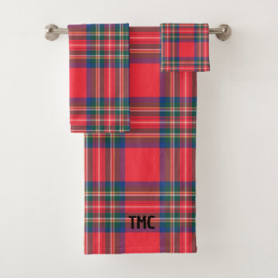 Classic Tartan Plaid Christmas Initials Preppy Bath Towel Set