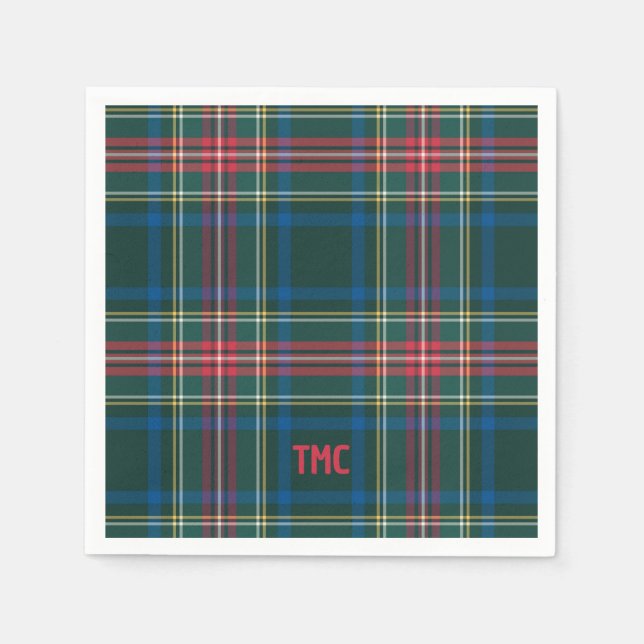 Classic Tartan Plaid Christmas Initials Preppy Napkin (Front)