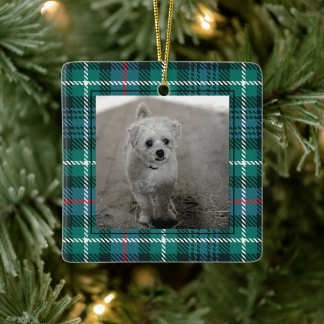 Classic Tartan Plaid Christmas PHOTO Preppy Fun Ceramic Ornament (Tree)
