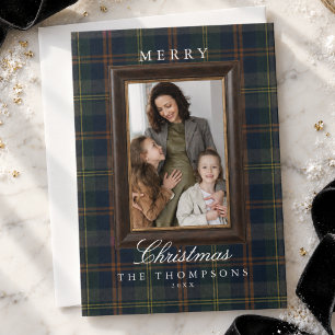 Classic Tartan Plaid Framed Family Photo Christmas Holiday Card