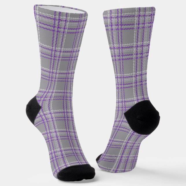 Classic tartan plaid. Grey, lilac Socks (Angled)