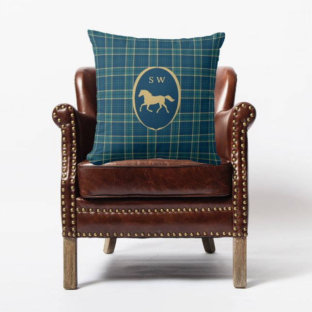 Classic Tartan Plaid Horse Equestrian Monogrammed Throw Pillow (Creator Uploaded)
