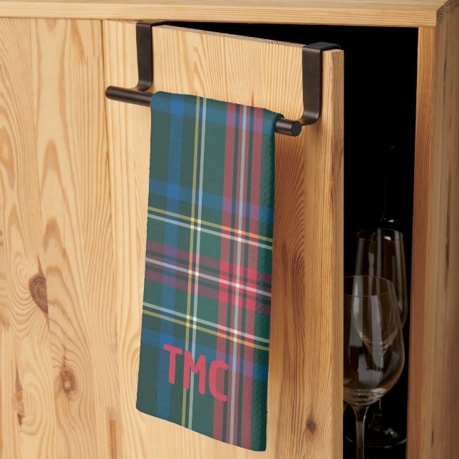 Classic Tartan Plaid INITIALS Preppy Holiday Kitchen Towel (Thirds Fold)